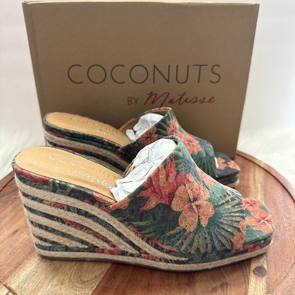 Coconuts By Matisse Audrey Hawaiian Womens 8m Cork Floral Espadrille Wedge Mules